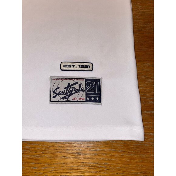 Southpole Vintage Style Polo Shirt L White & Brown Raglan Half-Zip Retro Sportsw - Picture 2 of 7